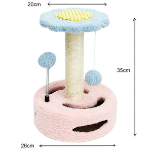 Pink-Blue Cat Scratching Post | Interactive Toy | Flower Design | Playful Ball Feature | 35cm Height