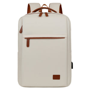 Beige Minimalist USB Charging Laptop Backpack | Elegant & Spacious Travel Bag