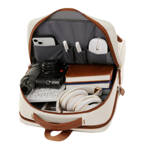 Beige Minimalist USB Charging Laptop Backpack | Elegant & Spacious Travel Bag