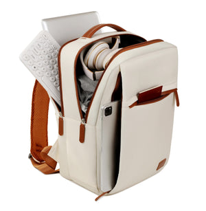 Beige Minimalist USB Charging Laptop Backpack | Elegant & Spacious Travel Bag