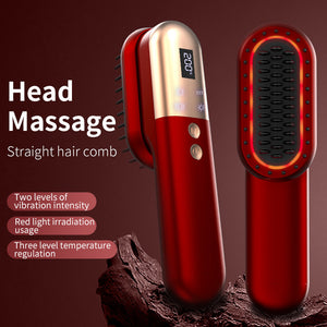 Purple Mini Rechargeable Ionic Hair Straightening Comb | Portable Wireless Vibration Massage Brush | Frizz-Free