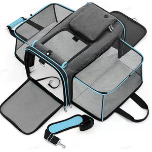 Gray-Blue Foldable Pet Carrier Bag | Large Capacity | Travel Backpack for Cats & Dogs | Handheld Design