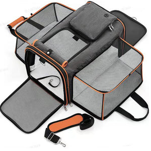 Foldable Pet Carrier Bag | Gray-Orange | Expandable Travel Backpack | Large Capacity | Handheld Design