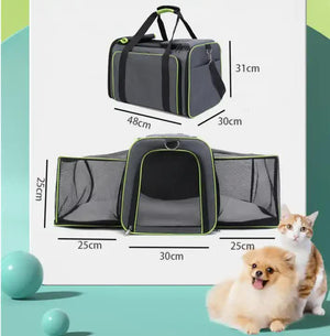 Foldable Pet Carrier Bag | Gray-Orange | Expandable Travel Backpack | Large Capacity | Handheld Design