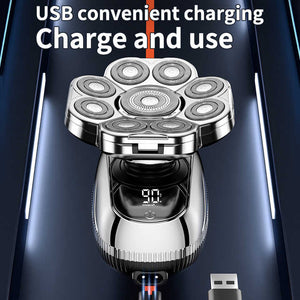 New Digital Display 9-Blade Electric Shaver | 6-in-1 Rechargeable Head Shaver & Grooming Kit