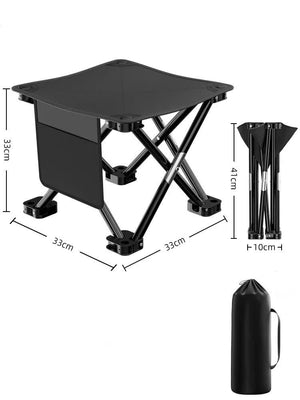 Outdoor Folding Stool | Black | 33x32cm | Lightweight Portable Picnic Chair | Fishing & Camping Seat | Collapsible Bench
