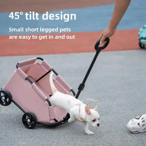 Red Lattice Compact Foldable Pet Stroller | Lightweight Travel Pushchair for Small Pets & Cats | Portable & Collapsible Buggy