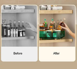 Grey Luxury Rotating Storage Rack | Transparent Spice Organizer | Desktop Rotating Tray for Kitchen & Living Room