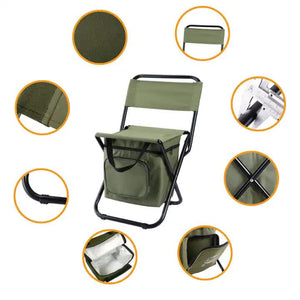 Portable 3-in-1 Folding Camping Chair | Black | Storage Bag, Backrest & Insulated Cooler | Outdoor Fishing, Hiking & Picnics