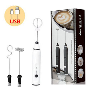 White 304 Stainless Steel Handheld Electric Milk Frother | Egg Beater, Paint Mixer & Milk Powder Whisk
