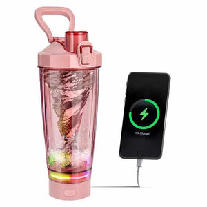 Pink Portable Electric Shaker Bottle | LED Light | 550ml Sports Protein Mixer Cup | Gym & Travel