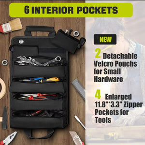 Car Tool Roll-Up Bag | Portable Electrician & Woodworking Tool Organizer | Multi-Pocket Storage