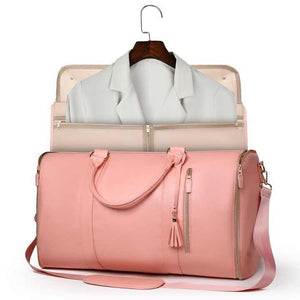 Pink PU Leather Garment Bag | Foldable Design | Women's Travel Duffel | Suit Carrier & Storage