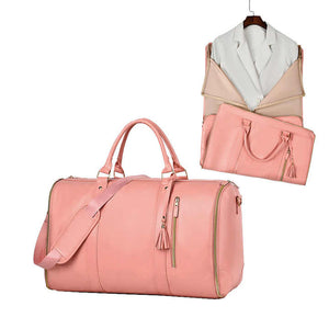 White and Brown PU Leather Garment Bag | Foldable Travel Duffel | Women's Suit Carrier | Versatile Storage