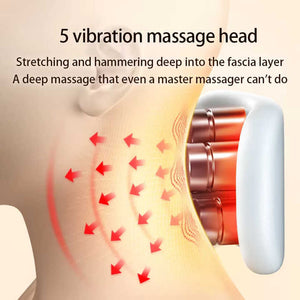 White Portable Electric Neck Massager | Intelligent Pulse Therapy | Heat Function | 4 Massage Heads