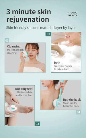 White Electric Bath Brush & Multi-Functional Massager | Long Handle Waterproof Body Cleansing Tool