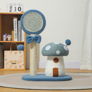 Blue Durable Mushroom Cat Scratching Post | Anti-Slip | No Debris | Sofa Protection | Small Cats
