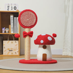 Red Durable Mushroom Cat Scratching Post | Anti-Slip | No Debris | Sofa Protection | Small Cats