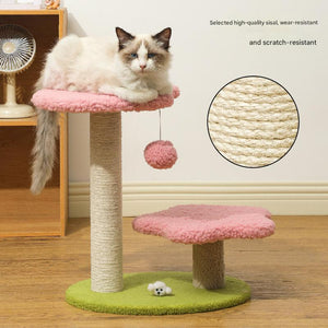 Pink Cat Climbing Frame | Compact Design | Dual-Level Sisal Posts | Jumping & Scratching Fun