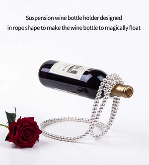 Modern Floating Pearl Wine Bottle Holder | Gold | Elegant Home Décor | Dining, Bar & Living Room Accessory