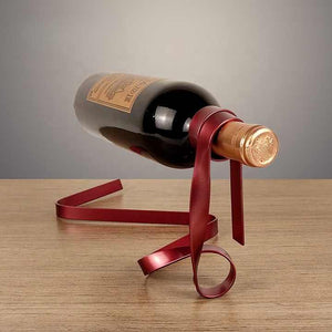 Modern Ribbon Wine Bottle Holder | Red | Creative Floating Wine Rack | Home & Bar Décor
