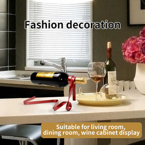 Modern Ribbon Wine Bottle Holder | Red | Creative Floating Wine Rack | Home & Bar Décor