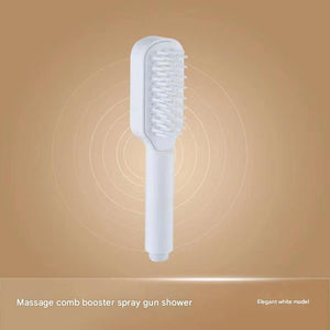 White Handheld Shower Head with Silicone Brush & Massage Function | High-Pressure Water Spray