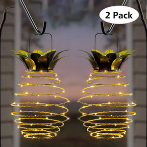 2 Pcs 60 LED Solar Pineapple Lantern | Outdoor LED Decorative Hanging Light | Waterproof Iron Art | Solar-Powered Garden String Light