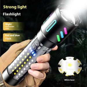 LED Rechargeable Laser Flashlight | Multifunctional Type-C Strong Light Torch | Adjustable Zoom