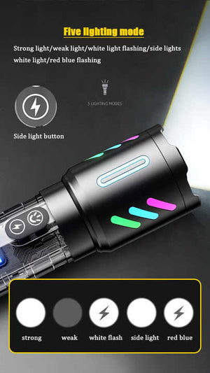 LED Rechargeable Laser Flashlight | Multifunctional Type-C Strong Light Torch | Adjustable Zoom