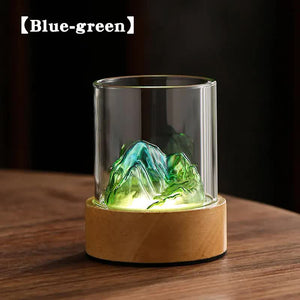 Blue-Green Glass Mountain Ambient Night Light | USB Rechargeable | Touch Control | Adjustable 3-Color Light