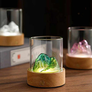 Blue-Green Glass Mountain Ambient Night Light | USB Rechargeable | Touch Control | Adjustable 3-Color Light