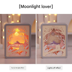 Moonlight Lovers 3D Paper Carving Night Light | USB/Battery Powered | Creative Bedside Atmosphere Lamp