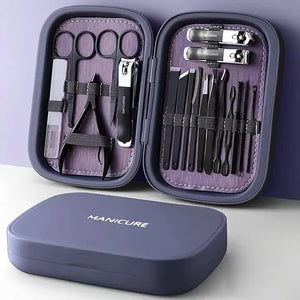 Purple 18-Piece Manicure & Pedicure Set | Stainless Steel Nail Clipper Kit | Professional Grooming Tools | Compact Case