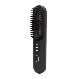 Black Wireless Hair Straightening Brush | Portable 2-in-1 Styling Tool | USB Charging | Ceramic Heat Technology
