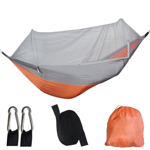 Automatic Pop-Up Mosquito Net Hammock | Orange & Grey | 200kg Load Capacity | Lightweight Outdoor Camping Gear | Quick Setup & Durable Design
