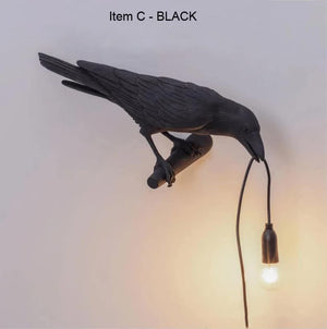 Black Bird Left Nordic Resin Wall Lamp | Creative USB Night Light | Bedroom & Living Room Décor