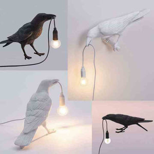 Black Bird Standing Nordic Resin Wall Lamp | Creative USB Night Light | Bedroom & Living Room Décor