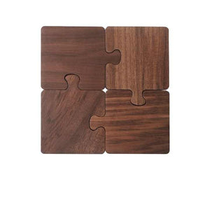 Wood Color Natural Black Walnut Wooden Coasters | Heat - Resistant Tea Cup Pads | Puzzle - Shaped Drink Mats | Eco - Friendly Tea Accessories Set