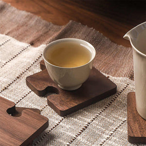 Light Yellow Natural Black Walnut Wooden Coasters | Heat - Resistant Tea Cup Pads | Puzzle - Shaped Drink Mats | Eco - Friendly Tea Accessories Set