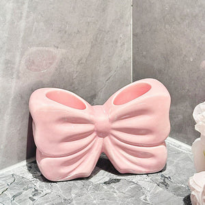 Pink Creative Ceramic Bowknot Toothbrush Holder | Elegant Bathroom Storage for Electric Toothbrush & Toothpaste