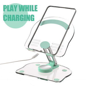 White Acrylic Foldable Tablet & Phone Stand | 360° Rotation | Anti-Slip | Portable Device Holder