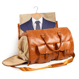 Brown PU Leather Travel Duffel Bag | Multifunctional Overnight Gym Bag | Spacious & Durable