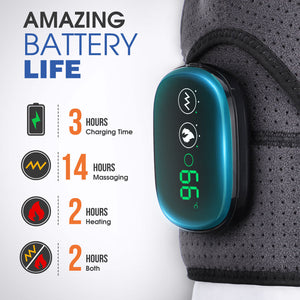 Black Rechargeable Heated Shoulder Massager | LED Display | Adjustable Compression Wrap | Pain Relief