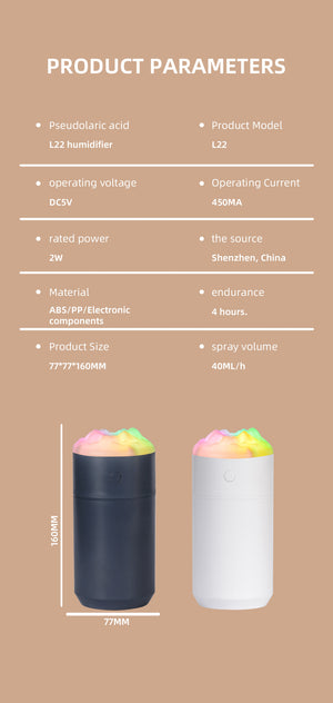 2 Pack | White Portable 350ML LED Desk Humidifier | Non-Wet Design | Silent Cool Mist for Home, Office & Car