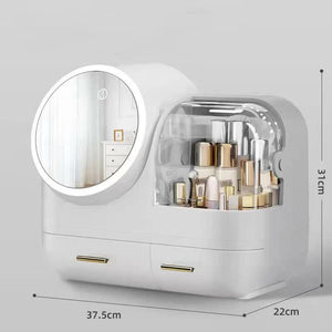 Ivory White LED Vanity Makeup Organizer | Partition Storage & Touch-Control Mirror | Large Capacity Cosmetic Box