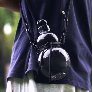 32oz Black Myth Wukong Gourd Water Bottle | Green Plastic | Decorative Double-Layer Flask with Calligraphy & Accessories