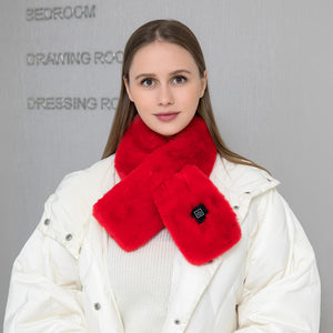 Red Adjustable Electric Heated Scarf with Plush Fabric | 3 Heat Settings