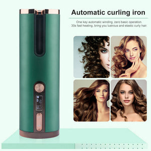 Cordless Automatic Hair Curler | Adjustable Temperature | Green