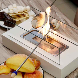 Portable Tabletop Bioethanol Fireplace | White Rectangular Design | Glass Shields